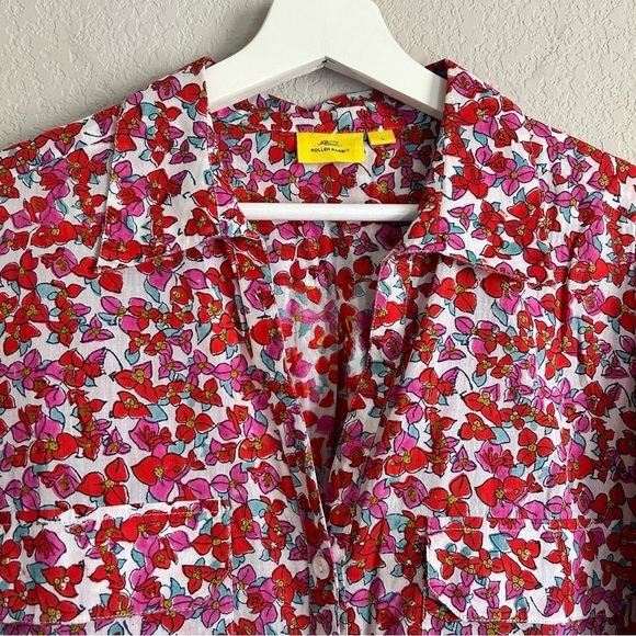 Roller Rabbit Floral Button Down Blouse Top Size L Pink Red Cotton - Picture 3 of 10